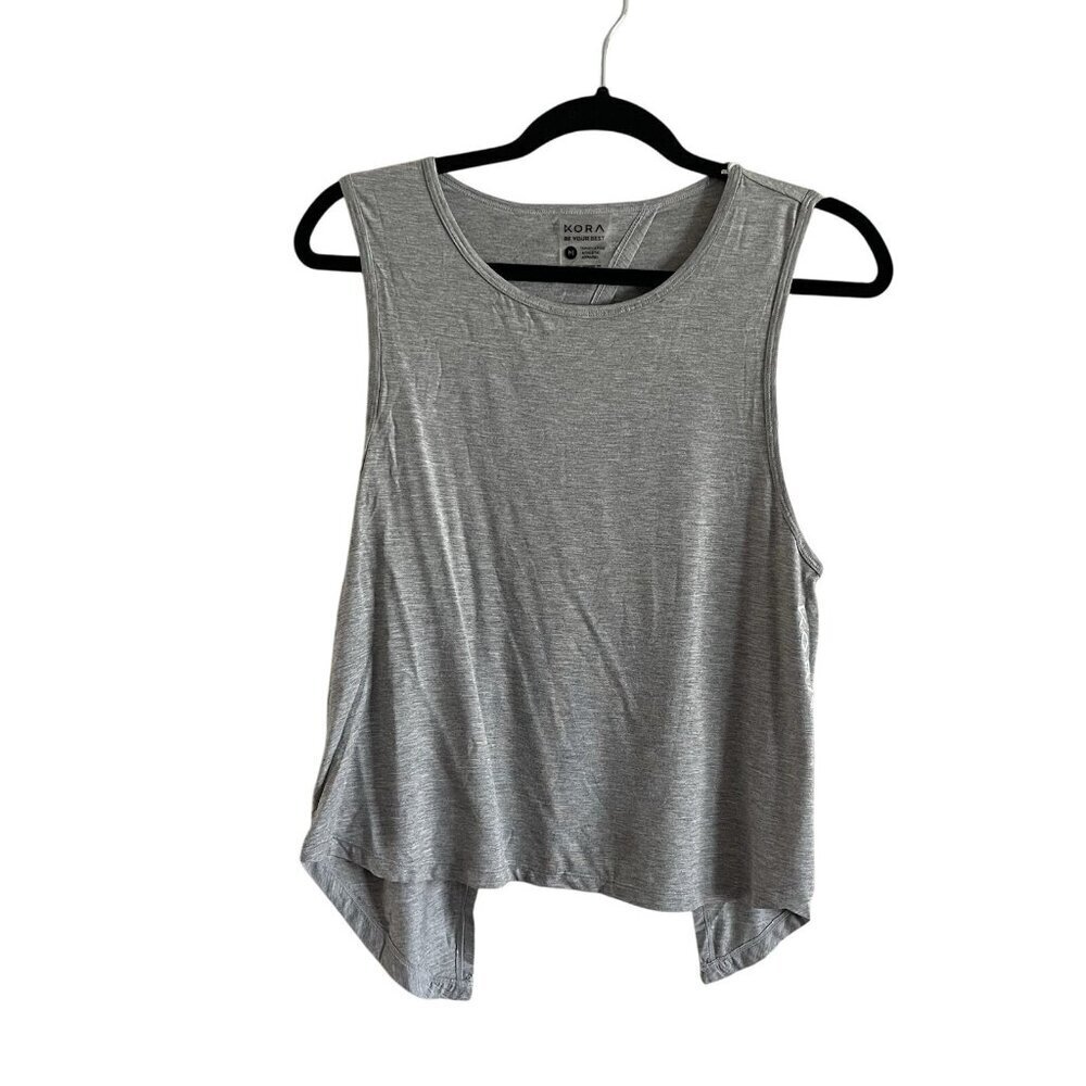 Kora Women M Gray Stretch Lightweight Athletic Workout Open Back Tank Top NWT